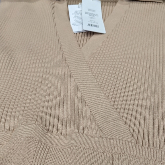 Ever New Lara Knit Dress In Latte Size 6 Collar Midi Belted V-neck Silky - Picture 8 of 14